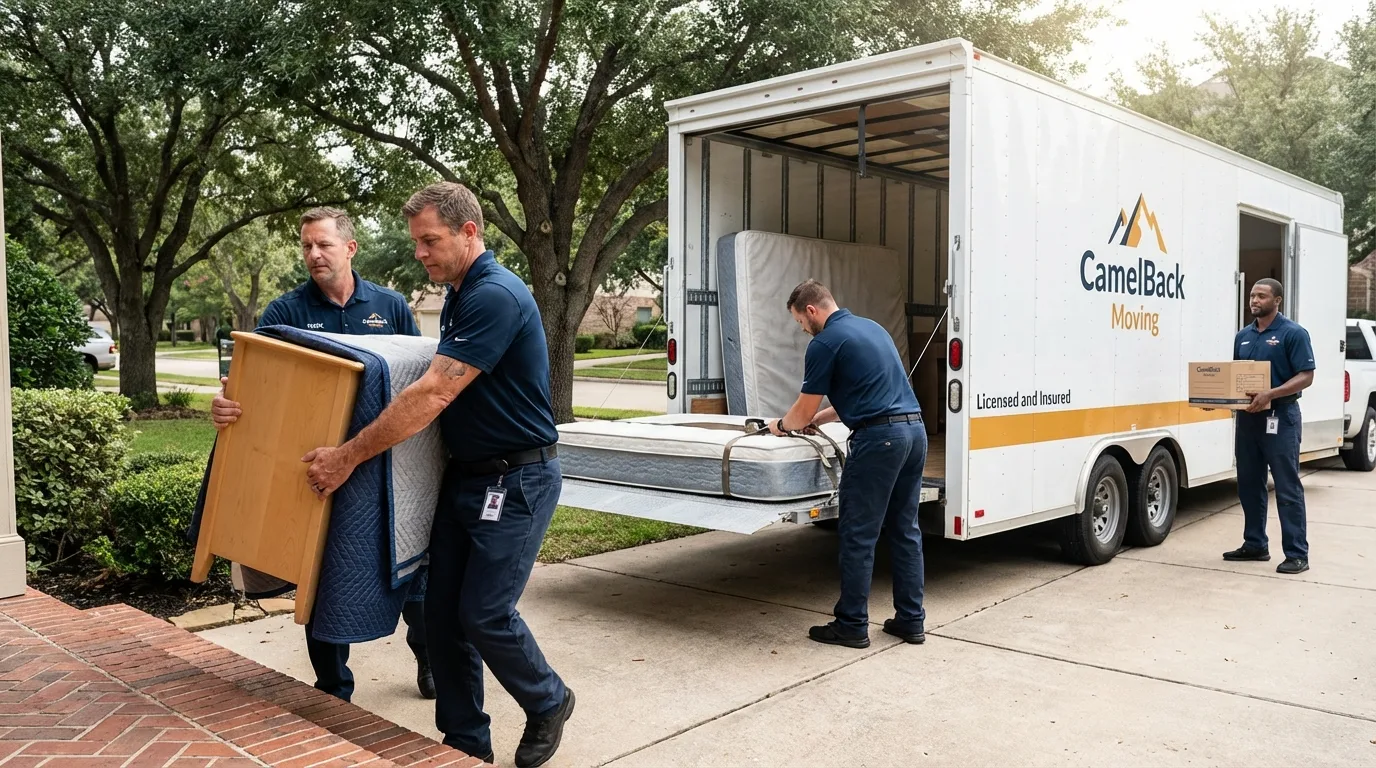 Crew loading residential truck for cross-state move from Toulon, IL
