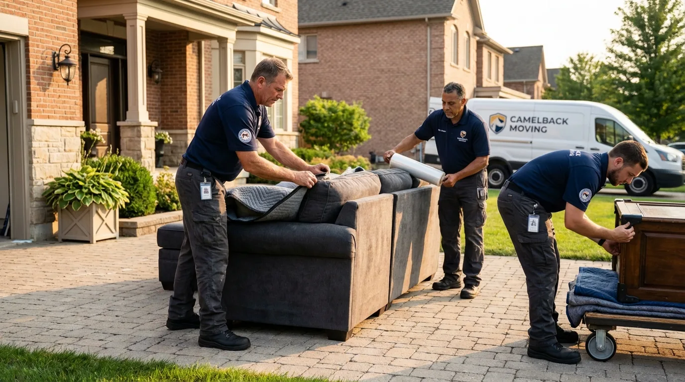 Large estate moving crew wrapping furniture in Toulon, IL